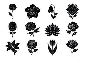 Flower silhouette set. Flowers bundle vector illustration on white background