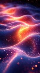 Glowing wavy surface with particles in a dark space, for abstract backgrounds