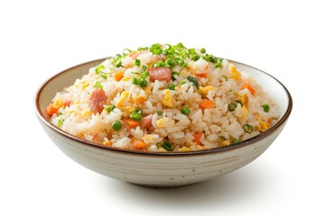 Fried rice in blow plate food white background.