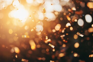 Golden Confetti Raining Down Against a Warm Sunlit Background