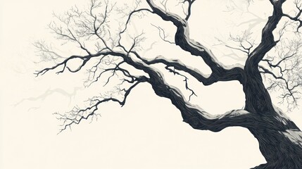 Snowy Winter Tree Branch, Landscape, Minimalist Art, Peaceful Scene, Nature Background