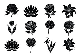 Flower silhouette set. Flowers bundle vector illustration on white background