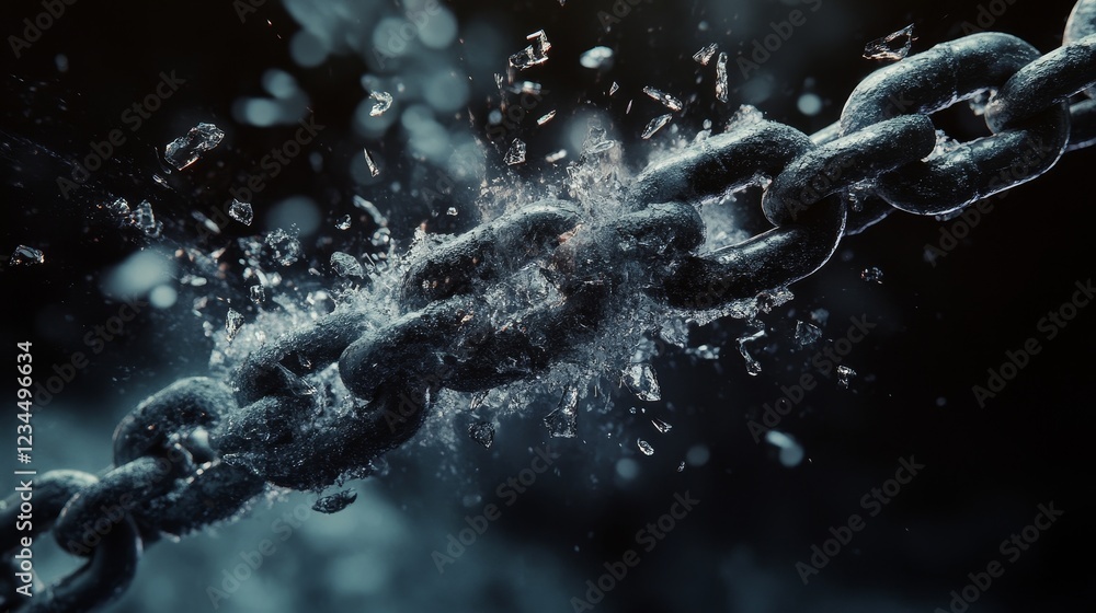 Poster breaking chains dark environment action shot dynamic moment intense visuals motion and destruction c