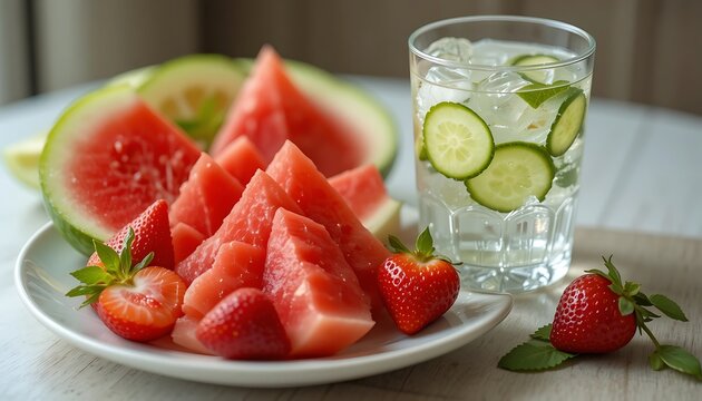 Refreshing Watermelon Strawberry Summer Recipe with Cucumber Water