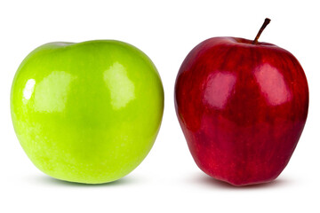 red and green apple isolated on white, transparent background. png file