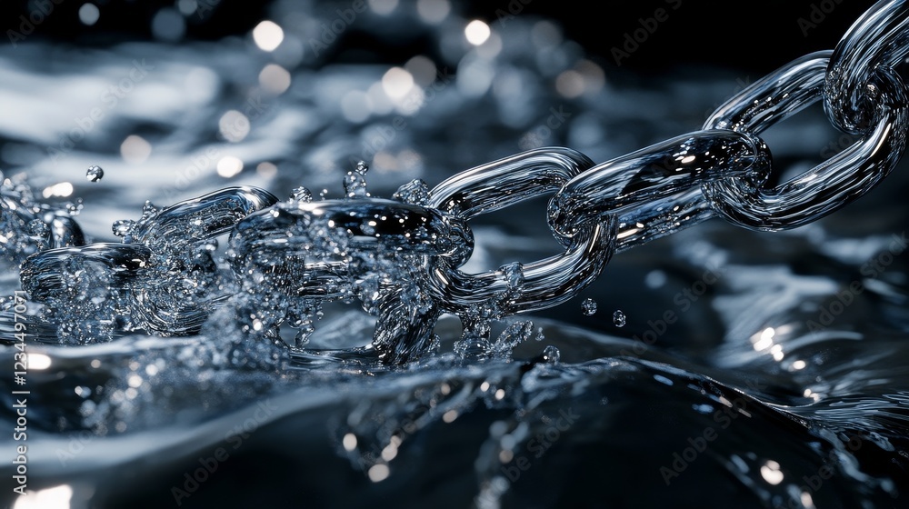 Poster dynamic water chain movement underwater high-definition visuals liquid environment close-up viewpoin