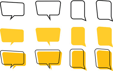 Speech bubble icons in yellow. Quote background and message box pack. Vector set