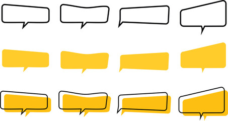 Chat bubble designs in yellow. Quote and message box collection. Speech bubble set