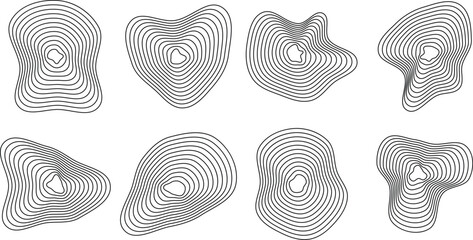 Organic topography designs. Geometric texture forms. Vector outline illustrations set.