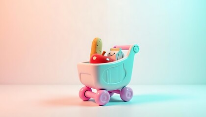 Pastel Shopping Cart with Produce: A Whimsical Still Life