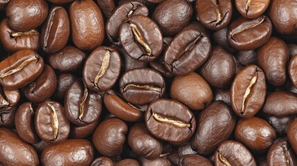 Obraz premium Roasted coffee beans close-up, textured background, food, beverage industry