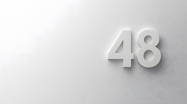 48. A minimalist white backdrop featuring the number 48 in sleek font