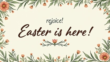 Easter card with intricate wreath design and classic "Rejoice! Easter is Here!" text