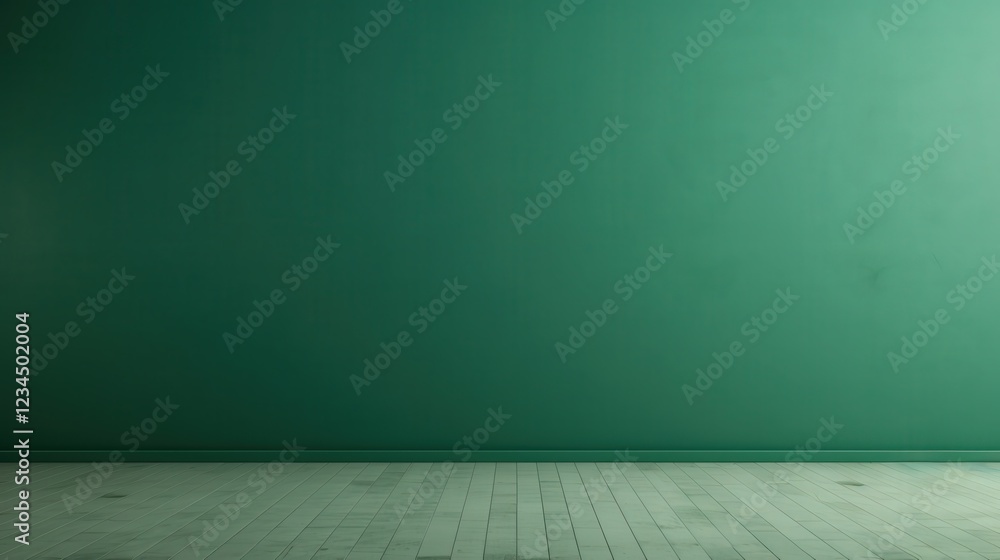 Poster empty green wall background with simple flooring ideal for presentations, displays, and displaying p