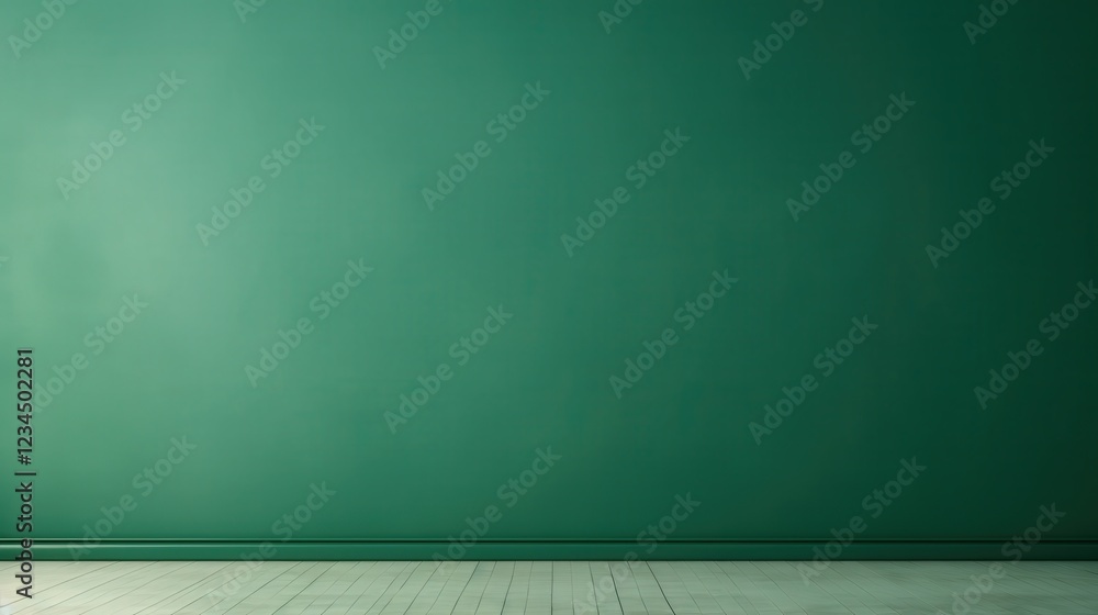 Poster empty green wall background with wooden floor perfect for displaying products or artwork in a studio