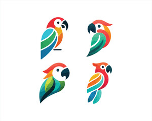 set of colorful parrot bird logo design template