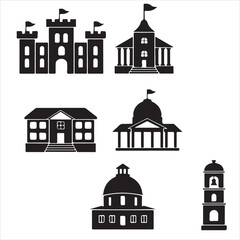 set of black vector school buildings silhouette	