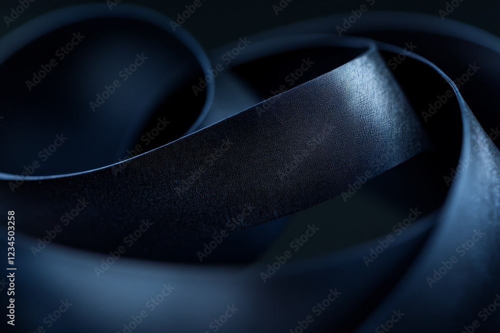 Poster intricate close-up of a curved dark ribbon with soft texture