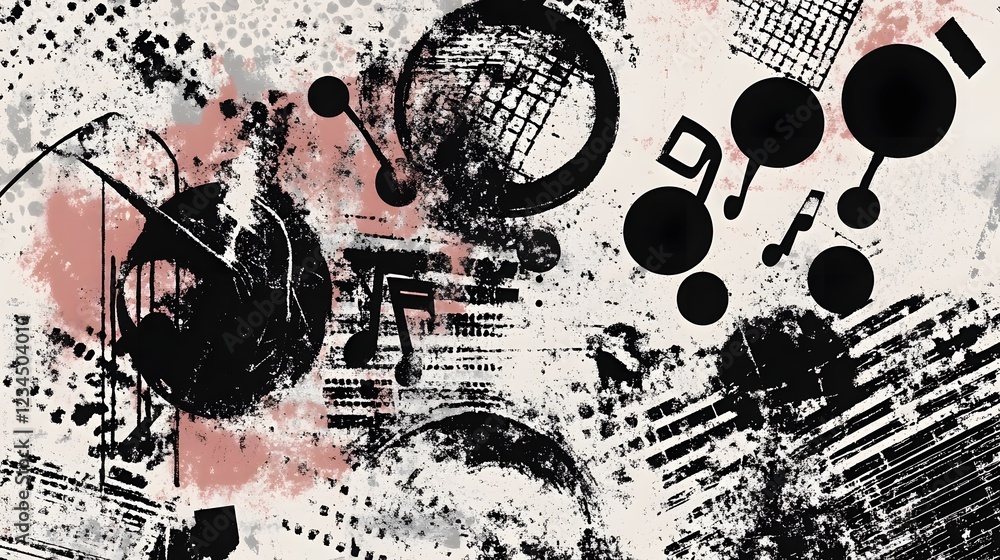 Poster Vibrant Abstract Artwork with Splashes of Monochrome Shapes and Textures
