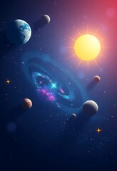 Naklejka premium Celestial Bodies Orbiting A Spiral Galaxy In Space