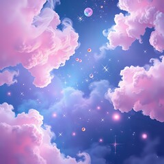 Fototapeta premium Cosmic Dreamscape: Vibrant Night Sky with Hot Air Balloons