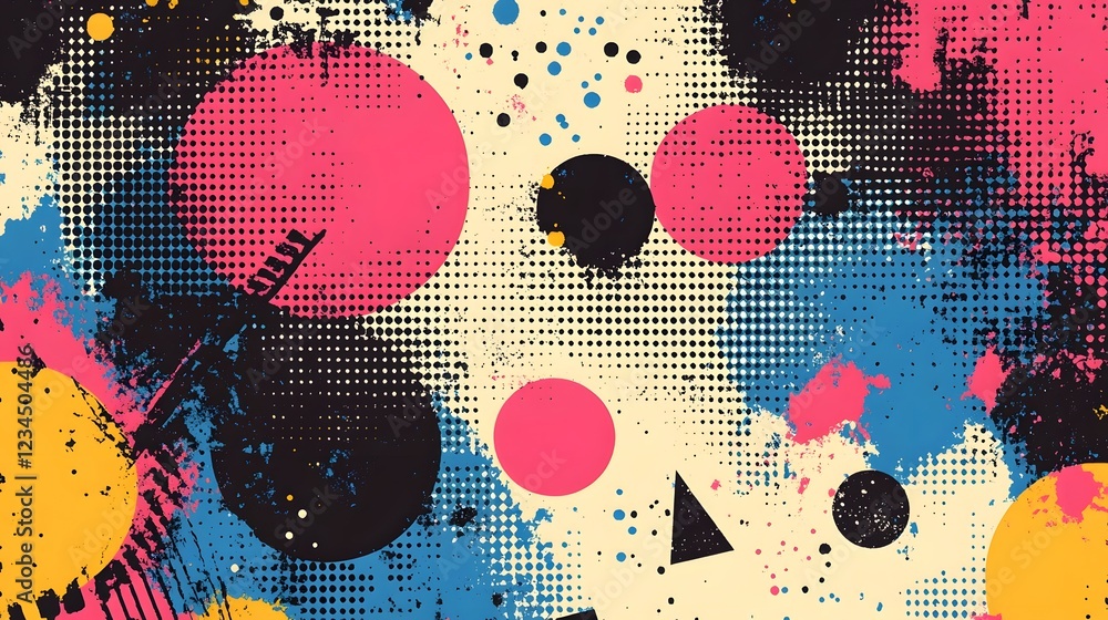 Aufkleber vibrant abstract digital graphic with colorful fluid brush strokes and geometric patterns