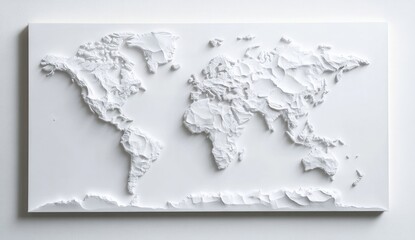 3D world map, white background, minimalistic