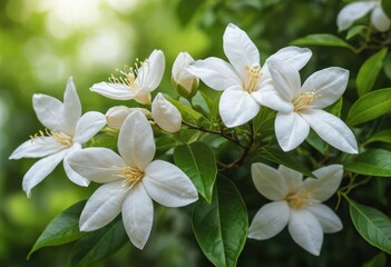 Obraz premium Radiant White Blossoms: A Close-Up of Delicate Spring Flowers in Soft Sunlight