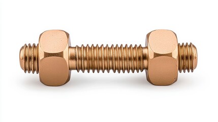 Fototapeta premium Golden Threaded Bolt with Hexagonal Nuts on White Background