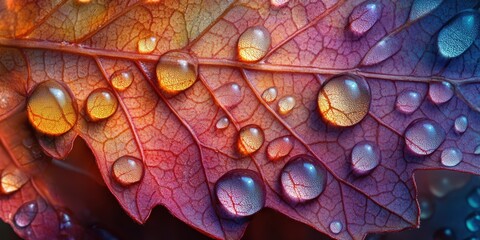 Fototapeta premium Detailed Ultra-Macro Dewy Leaf with Serrated Edges and Glistening Droplets in Natural Light