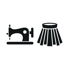 Sewing machine and skirt set tailor and fashion icon featuring a stylish and modern look, ideal for tailor shops, textile businesses, and garment-related visuals.