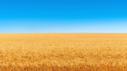 Golden Wheat Field Under A Clear Blue Summer Sky