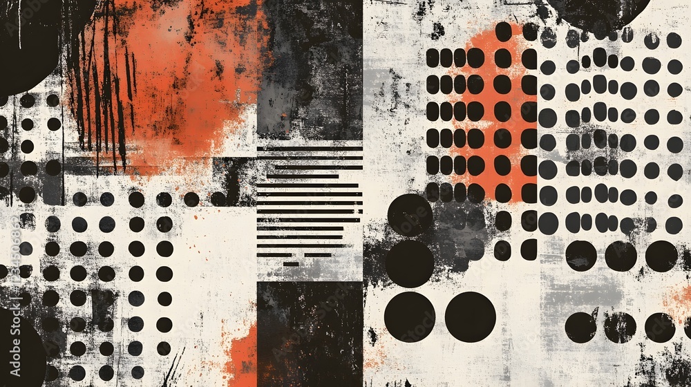 Poster vibrant geometric abstract art with overlapping patterns and contrasting hues