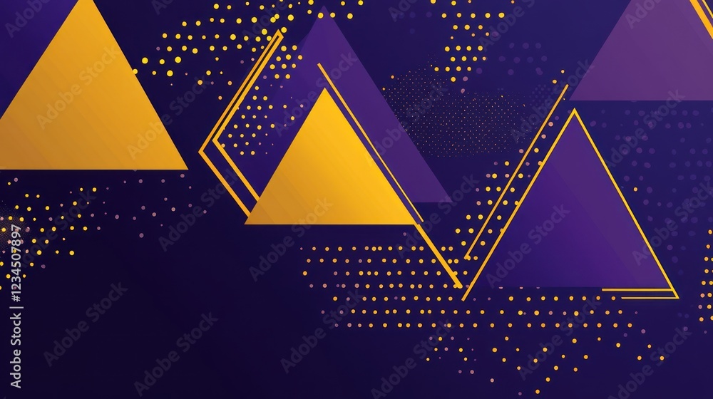 Poster abstract golden purple triangles patterns, geometric shapes in the background for presentation use
