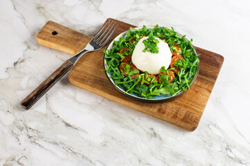 Farmer Italian soft cheese mozzarella served with fresh basil and red cherry tomatoes