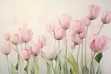 Fototapeta premium Painting of pink tulips delicate flowers pastel.
