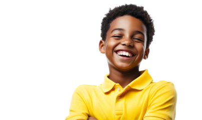 Happy African American little boy smiling and looking at the camera