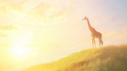 Giraffe sunset savanna hilltop Africa wildlife