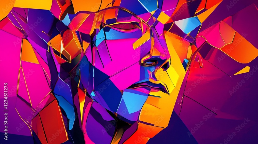 Poster abstract geometric face portrait with vibrant colors and angular shapes