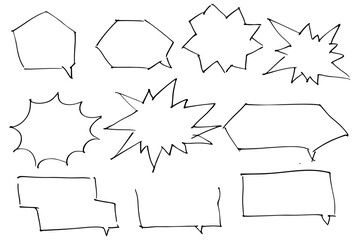 シンプルな手描きのふきだしセット　ベクター