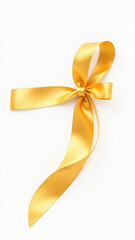 Fototapeta premium Elegant gold ribbon bow tied neatly in a loop, set against a pristine white background, gold ribbon bow, elegant decoration