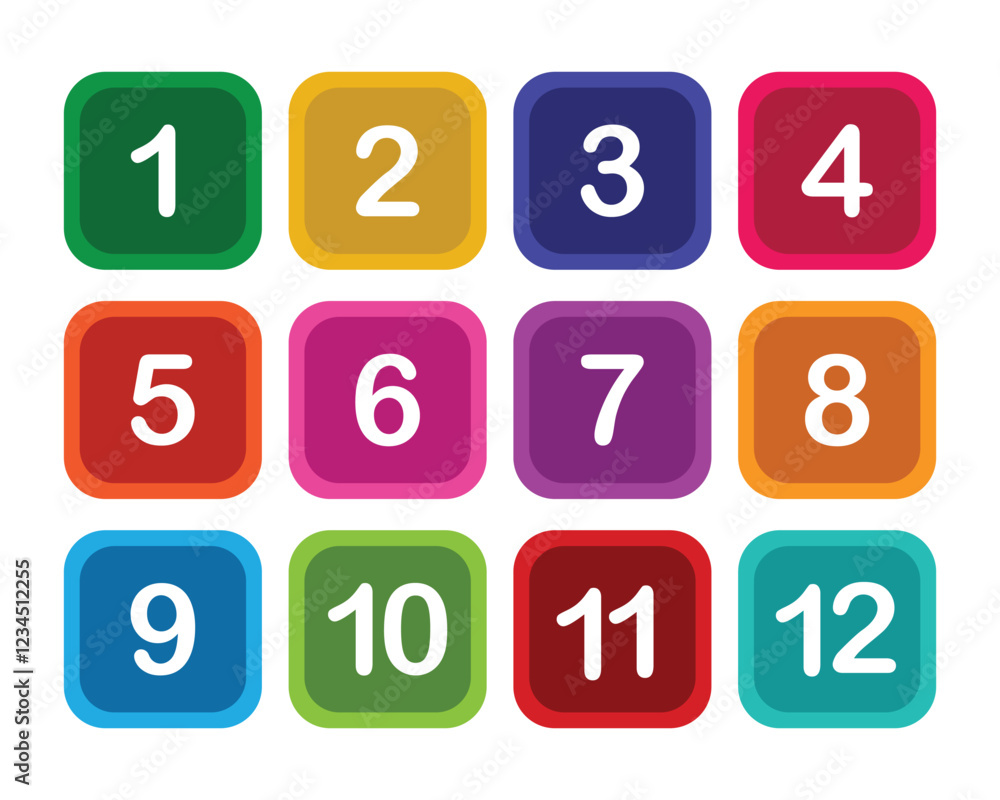 Poster number button set. set of square number buttons isolated on white background. modern number digit se