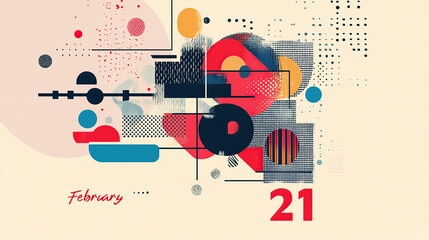 Obraz premium Modern Abstract Geometric Art with February Theme
