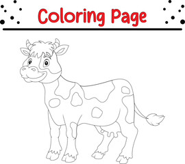Farm animal coloring page for kids. Cute Cow coloring page.