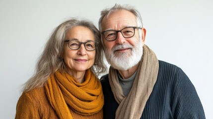 un couple de plus de 50 ans, debout devant un fond blanc