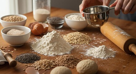 Fototapeta premium Baking Bread Homemade Recipe with Flour and Grains