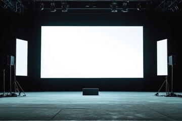 Blank screen, stage, studio, presentation, lights, event, background, mockup