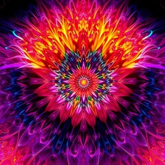 Obraz premium Vibrant Fractal Mandala: Psychedelic Julia Sets in Neon Colors