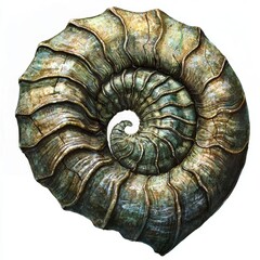 Detailed Close-Up of a Beautifully Textured Nautilus Shell with Intricate Spiral Design and Natural Color Variations