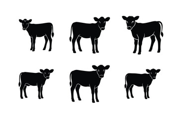 set of Cow calf vector silhouette